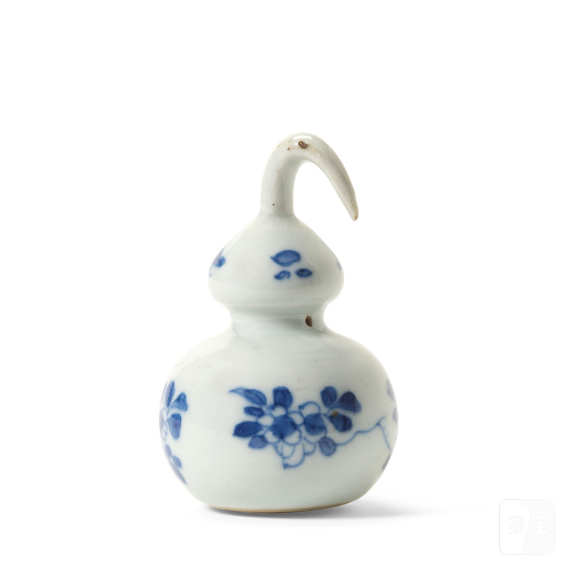 清康熙 青花花卉紋葫蘆形鎮 | A RARE BLUE AND WHITE 'DOUBLE GOURD' WEIGHT - 图4